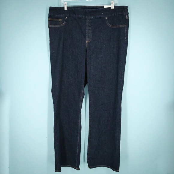 Chico's 3 Size XL Slim Boot Cut Pull On Flex Waist High Rise Cotton Blend Jeans - Picture 1 of 6